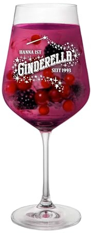 AMAVEL Weinglas mit Gravur, Ginderella Ginglas, Personalisiertes Glas mit Name und Jahreszahl, Trinkglas, Gravierte Weingläser, Wein Gläser, Gläser mit Gravur