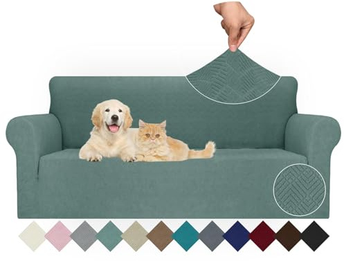 Ystyle Stretch Sofa Überzug 3 Sitzer, Sofabezug rutschfest Mit Armlehne, Elastische Couch Überzug Jacquard, Universal Sofa Cover Moderne, Sofaschoner Hund Katze Für Wohnzimmer, Grün