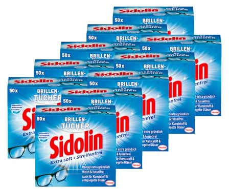 Sidolin Brillenputztücher 500 (10 x 50) Stück, feuchte Reinigungstücher für Brillen, Displays, Bildschirme, reinigen mühelos und fusselfrei, optimal für unterwegs