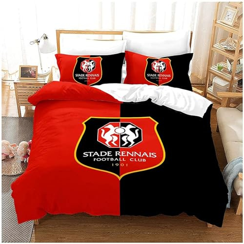 WFKLLL Couvertures De Couette De Football Décoratifs UnisexeEnsemble De Literie 3D Stade, Stade Rennais Football Club Couverture De Couette avec Taies d'oreiller (220 cm x 240 cm)