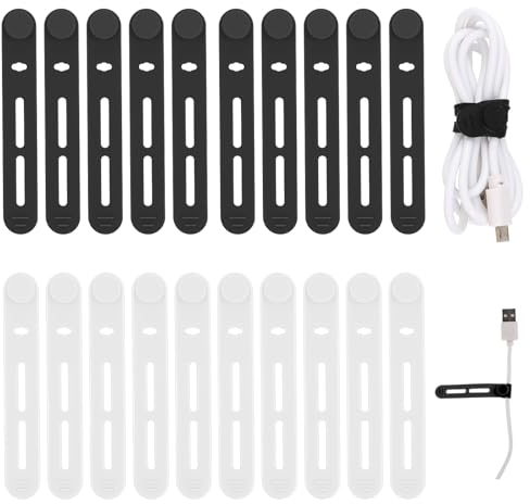 Molain Fascette per cavi riutilizzabili, 20 pezzi, regolabili in silicone, multifunzionali, organizer per cavi di ricarica, auricolari, computer, scrivania, gestione dei cavi, accessori da viaggio