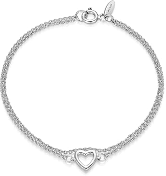 SILBERKETTEN STORE DEIN SCHMUCK ONLINE SHOP Erbskette-Armband 2reihig 1,3mm Breite mit kleinem Herz | aus echt 925 Silber | mit Federringverschluß | für Allergiker geeignet