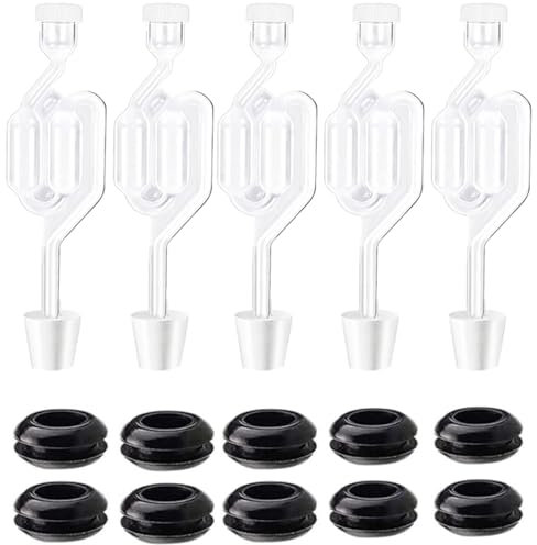 Twin Bubble Luftschleusen-Set zum Gären, Gärluftschleusen zum Brauen, mit 5 Stopfen Nr. 6 und 10 Ösen für Eimer, Einmachglas, Ballon, Weinluftschleuse, 5-teilig