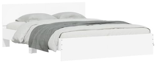 vidaXL Bettgestell, Bettrahmen mit Lattenrost, Bett Gästebett mit Kopfteil LED-Beleuchtung, Doppelbett Schlafzimmerbett Schlafzimmermöbel, Weiß 160x200cm