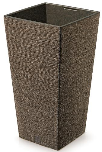 Annastore Pflanzsäule aus Kunststoff H 66 cm inkl. Innentopf - wetterfest und witterungsbeständig - Pflanzgefäß Kunststoff - Pflanzkübel für Außen - Quadratisch Ø 35 cm/H 66 cm, Farbe eco-Kaffee