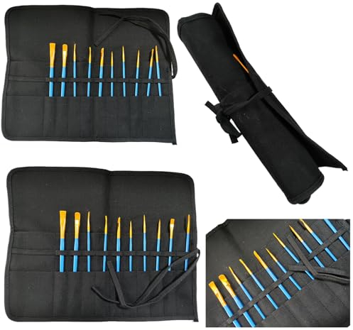 Pinselrolle aus Segeltuch, Pinselhalter, aufrollbare Leinwand-Pinseltasche, Künstler-Acryl-Öl-Aquarell-Pinsel-Etui, Zeichenstift, Gouache-Aquarell-Öl-Pinsel-Aufbewahrung (schwarz und 30 Fächer)