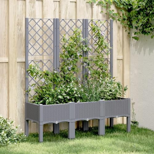CIADAZ Pflanzkübel mit Rankgitter Grau 120x40x142 cm PP, Blumentopf Gross, Blumenkasten Balkon, übertopf, Pflanzkasten, Flowerpot, Kräuterbeet Für Die Küche, Vertikalbeet - 367926