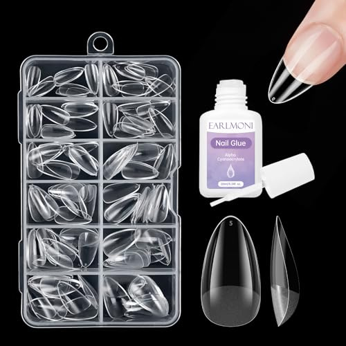 EARLMONI Tips für Gelnägel Mandel 120 Stück, 12 Größen Mandel Nageltips für Gelnägel, Künstliche Nägel Kurz Press on Nails Fake Full Cover Nail Tips Almond, Nagel Tips Set für Nagelstudios Starter