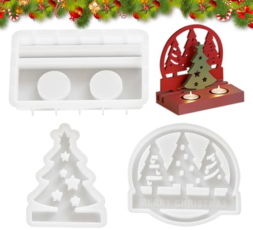 Christmas Candle Holder Resin Mould 3-piece Set,Silicone Christmas Resin Art Display Mould,Christmas Tree Moulds,Christmas Silicone Mould,Xmas Epoxy Resin Mould,Candlestick Epoxy Resin Moulds