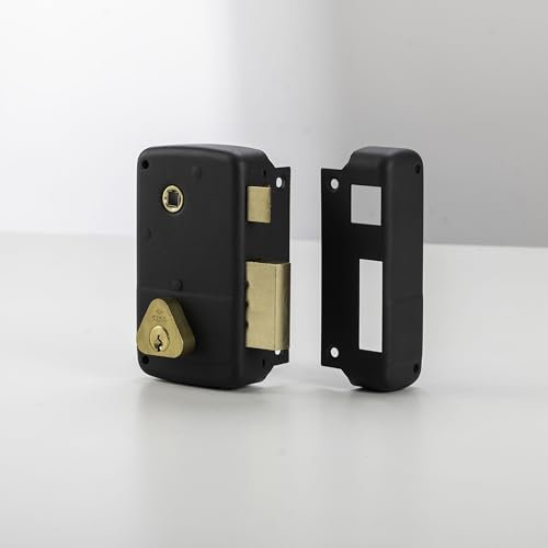 CISA - Serratura per Porte in Legno da Applicare 15021145196 - Serratura Cancello Esterno Verticale In Acciaio Verniciato Nero Con Cilindro E Tirante In Ottone - Entrata 45 - Mano Destra