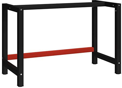 Brokky Work Bench Frame Metal 120x57x79 cm Black and Red,Work Bench Garage Metal Storage Shelving DIY Tools Heavy Duty Workbench Table Workshop Shed