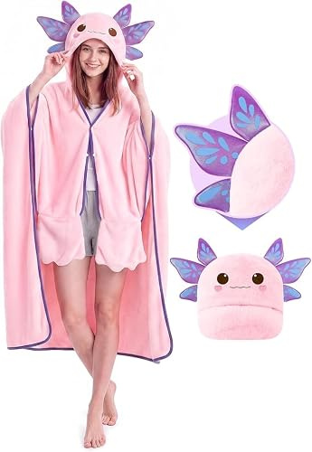 Mewaii Flanell Decke mit Ärmeln, Geschenk für Frauen | Tragbare Decke mit Kapuze, Ideal für zu Hause, beim Camping und in der Freizeit, Einheitsgröße, Waschbar