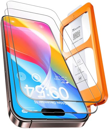 TOCOL for iPhone 16 Plus Screen Protector/iPhone 15 Plus Screen Protector 9H Hardness Military Grade Shatterproof HD Tempered Glass Full Coverage Easy Installation Case Friendly 2 Pack