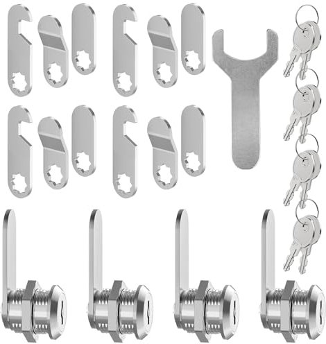FOGAWA 4 set di Serratura per Cassetta Sicurezza Postale 20mm serratura per cassetta delle lettere con 8 Chiavi e 16 diverse piastre di serratura, serratura del mandrino per porte, cassetti