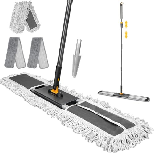 MASTERTOP Kommerzieller Wischmopp, 91,4 cm, großer Staubwischer, robuster industrieller Wischmopp mit 3 wiederverwendbaren Mikrofaser-Pads und 157,7 cm verstellbarem Griff für Zuhause, Hotel