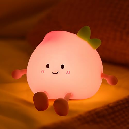 Yiliaw Pfirsich Nachtlicht Kinder, Silikon Lampe mit Touch Steuerung, USB Aufladbar