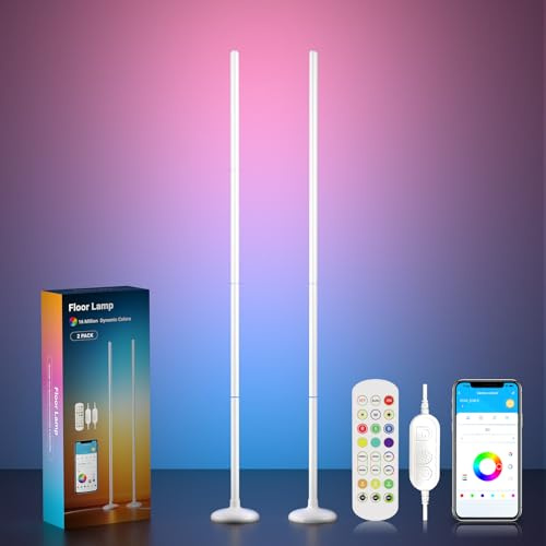 TJOY 2 Pack Smart Floor Lamps for Ambient Lighting, Crystal Joint Design, Modern LED Corner Light with Remote&APP Control, Music Sync, Color Changing Standing Lamp for Room(White,Plastic Material)