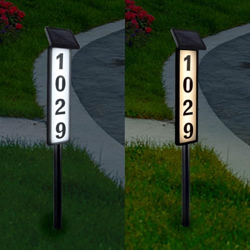 Solar Home Bussiness Address Sign, House Numbers for Outside, Lighted Address Plaque Outdoor Waterproof, LED Address Numbers for Yard Home