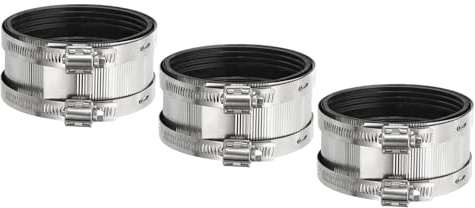 PATIKIL 4 Inch Flexible Pipe Coupling with Clamps, 3 Pcs 304 Stainless Steel No Hub Couplings Pipe Connector with Rubber Liner for PVC and Metal Pipes, Drain System