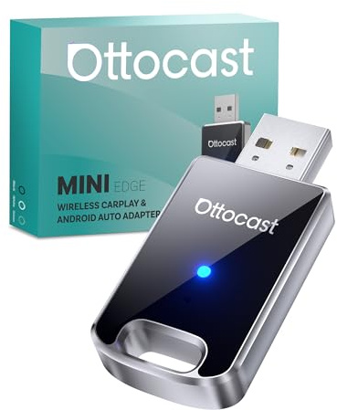 OTTOCAST Mini Adaptador Carplay Inalambrico,Última Versión 2026, 2 en 1 Convierte CarPlay/Android Auto por Cable a inalámbrico, Plug-&-Play, Diseño Compacto de Metal, Reconexión automática.