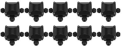 Lanonvy 3-Way Junction Box, IP 68 Waterproof Connectors for Outdoor Lighting External Junction Box Pack of 10 Black