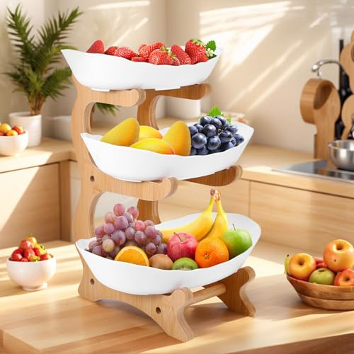 Miawtro Présentoir à fruits à 3 étages, peu encombrant, le présentoir à fruits peut être utilisé pour placer des fruits et des légumes, le présentoir à fruits peut également être utilisé pour placer