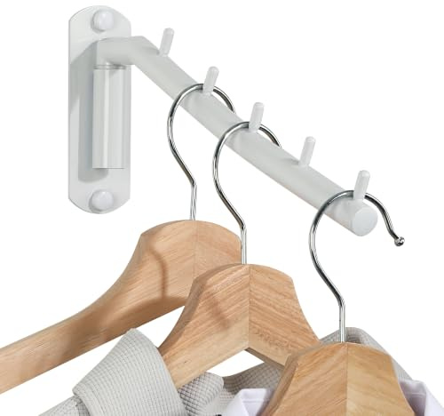 Mooche Wall Mounted Coat Rack White, Left-Right Swivel Clothes Rail, Wall Mounted Type Mounted Drying Rack, 270MM Stainless Steel Extending Laundry Racks for Wardrobe Bedroom Living Room