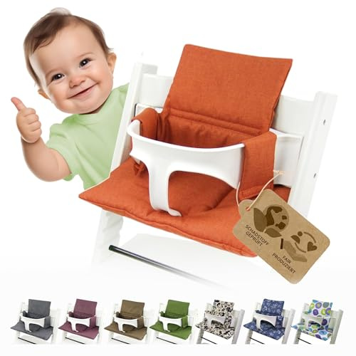 BambiniWelt Ersatzbezug Tripp Trapp – Sitzkissen-Set kompatibel, Stokke Hochstuhl, extra weich, waschbar & langlebig, 2-teiliges Kissen - Klettverschluss, Farbe: meliert orange