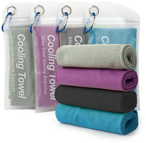 LONGKING 4 Pack Cooling Towel 40x12, Gym Towels for Men and Women, Soft Breathable Workout Towels for Yoga, Running, Sport, & More (Blue, Grey, Purple, Black)