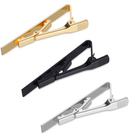 3 Stück Krawattenklammer Set, Herren Krawattennadel, Klassische Krawattennadel für Business, Hochzeit und Alltag für Valentinstag, Hochzeit, Freund Geschenk (Gold Silber und Schwarz)