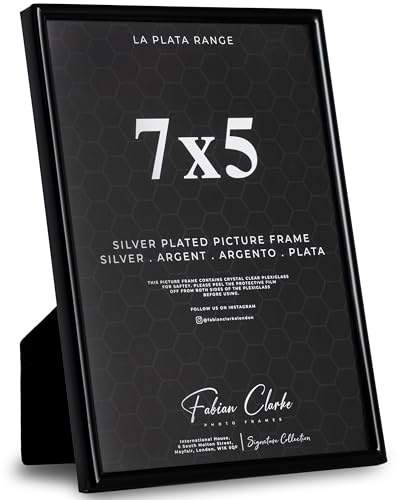 Black Photo Frame Picture Frame Plain Metal Gloss Black Finish and Tarnish Protected for Wedding Picture or Family Photos (7x5)