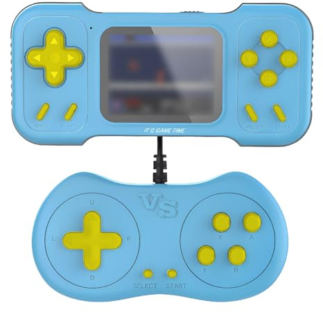 Tomedeks 1 Stück Handheld Spielkonsole,Mit Abnehmbarer Batterie, Doppelgriff Elektronische Spielekonsole, Unterstützung für Große Bildschirmausgabe/Eingebaute 500 Klassische Spiele (Blau)