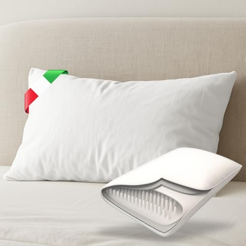 Banzaii Cuscino Letto Guanciale Ergonomico in Memory Foam Bugnato con Federa Imbottita Effetto Piumino Rivestimento 100% Cotone 50 x 80cm Made in Italy