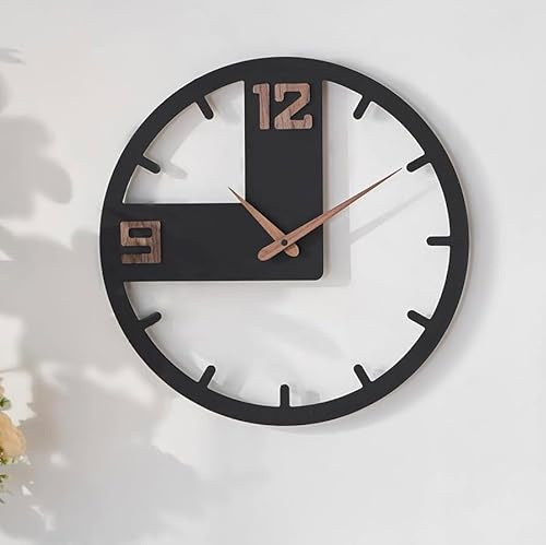 K&L Wall Art Große Holz Wanduhr leise Holzwanduhr Vintage Holzuhr lautlos Uhrwerk ohne Tick-Geräusche Rund 40cm