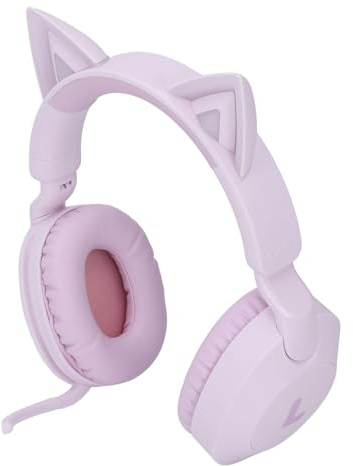 Xiuganpo Cuffie Cat Ear con Microfono Stereo Pieghevole con Luce LED per Giochi da Viaggio Cavo AUX da 3,5 Mm Incluso (PURPLE)