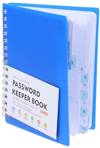 SUPVOX Carnet de Mots de Passe Multifonctions A6 à Spirale avec Onglets Alphabétiques Individuels, Pages pour Gestion D’adresses Web et Notes, Format Compact Bleu, Cahier Bureau Pratique