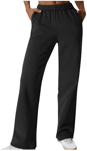 Auwer Womens Solid Sweatpants Tall Baggy Fleece High Waisted Sweats Pants Althetic Long Trousers with Pockets S-3XL Black