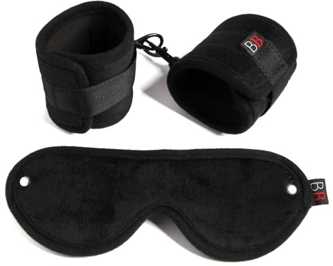 Lovehoney Bondage Boutique Temptation Soft Bondage Kit - Faux Fur Blindfold & Quick Release Handcuffs - 2 Piece Set - Black