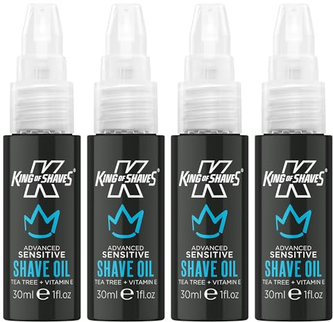 King of Shaves Advanced Sensitive Shaving Oil For Men With Handy Pump, For A Close and Comfortable Shave, Shave Oil For Men 4x30ml