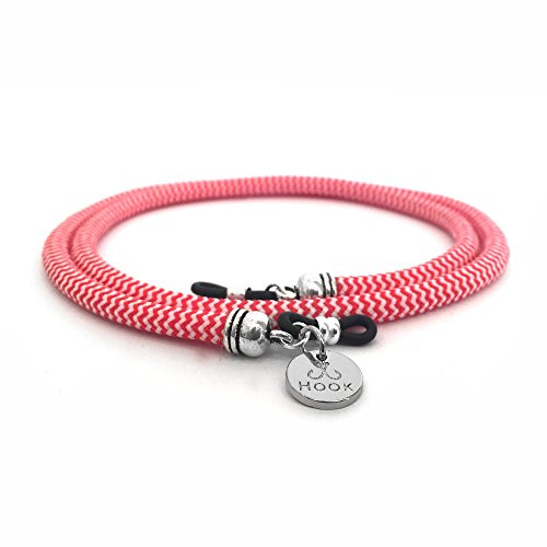 HOOK Seil Sonnenbrillenhalter Gurt für Herren Damen - Lesebrille Brillenhalter - weiß und rot Bergschnur - 60 cm lang 5 mm breit - Gummienden passend für alle Sonnenbrillen - Teide - 1286