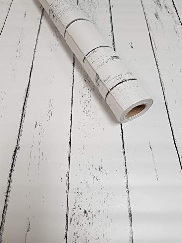 Visario tapetfolie 3000-S självhäftande färg träbräda panel strandhus dekorativ folie möbelfolie tapet vit 10 m x 45 cm 3021