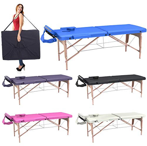 LETTINO MASSAGGIO PROFESSIONALE 2 ZONE - LETTINO MASSAGGI,LETTINO ESTETISTA FISIOTERAPIA,TATTOO, IN LEGNO PORTATILE RICHIUDIBILE (BLU)