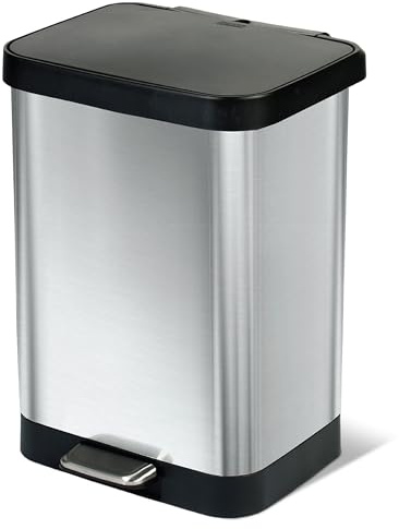 Glad GLD-74506 Stainless Steel Step Trash Can with Clorox Odor Protection | Large Metal Kitchen Garbage Bin with Soft Close Lid, Foot Pedal and Waste Bag Roll Holder, 13 Gallon, Stainless