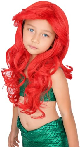 Topcosplay Perücke Für Cosplay Meerjungfrau Perücke Rot Lang lockig Perücken für Halloween Karneval Fasching