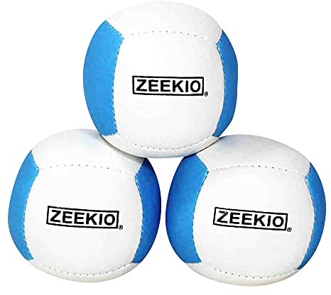 Zeekio Lunar Juggling Balls - [Set of 3], Professional UV Reactive, 6-Panel Balls, Synthetic Leather, Millet Filled, 110g Each, White/Blue