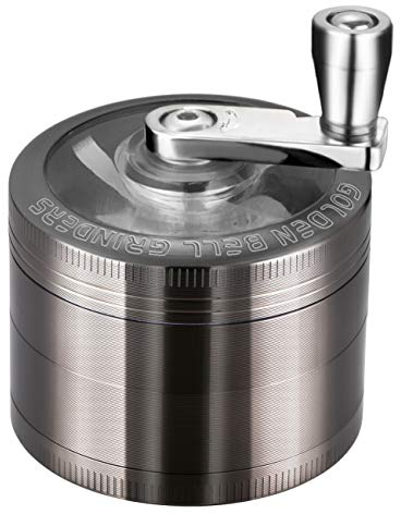 LIHAO Grinder Pollen Crusher 4-Teilig Mühle Handkurbel mit Scraper für Gewürze, Kräuter, Spices (Nickel-Schwarz)