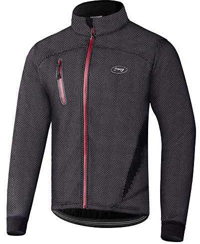 Dooy Winter Warm UP Thermal Softshell Cycling Jacket Windproof Waterproof Mens Running Mountain Biking Breathable Reflective Coat