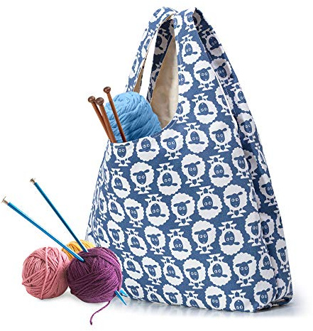 Yarwo Häkelgarn Tasche Tragetasche für Stricken Wolle, Häkel Zubehör, Schaf | Mit Hauptfach für Wolle, Großer Innentasche für WIP, 2 Schlitzen für Nadeln und Rück-Reißverschlusstasche für Strickprojekte