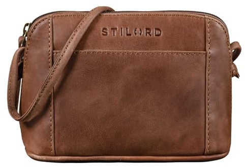 STILORD Mariella Schultertasche Damen Vintage Leder kleine Handtasche Frauen Ledertasche Mini Umhängetasche Elegante Abendtasche Freizeittasche Echtleder Farbe:Messina - braun