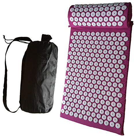 Akupressurmatte und Kissen Set, Spike Druckmatte für Yoga für Rückenschmerzen und Ischias Rückenmassage Muskelentspannung Nach Dem Sport Erholung mit Einer Tragetasche (Purple)